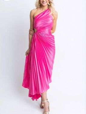 NWT Karlie one shoulder pleated satin maxi dress